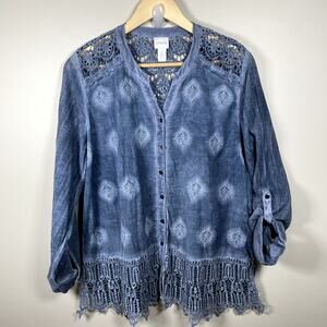 Chico's Blue Lace Detail Women's Top